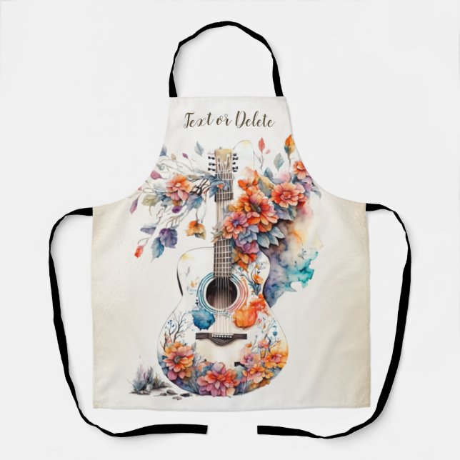 Colourful Flowers Guitar Music Instrument Elegant Apron (Front)