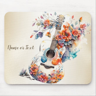 Colourful Flowers Guitar Music Instrument Elegant Mouse Pad