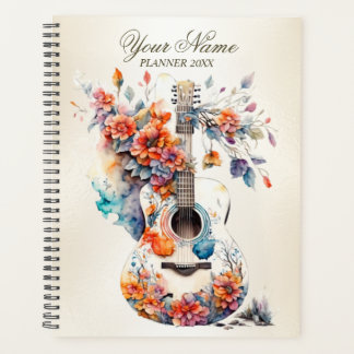 Colourful Flowers Guitar Music Instrument Elegant Planner