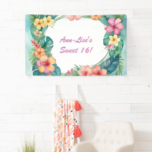Colourful Flowers Hawaii Birthday Banner