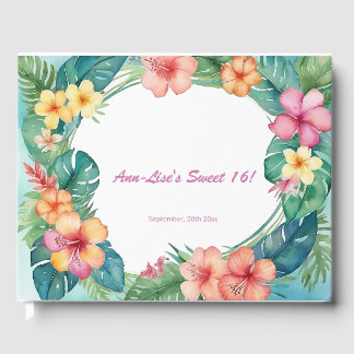 Colourful Flowers Hawaii Birthday Guest Book