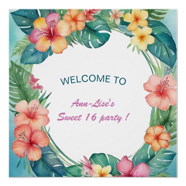 Colourful Flowers Hawaii Birthday Poster (Front)