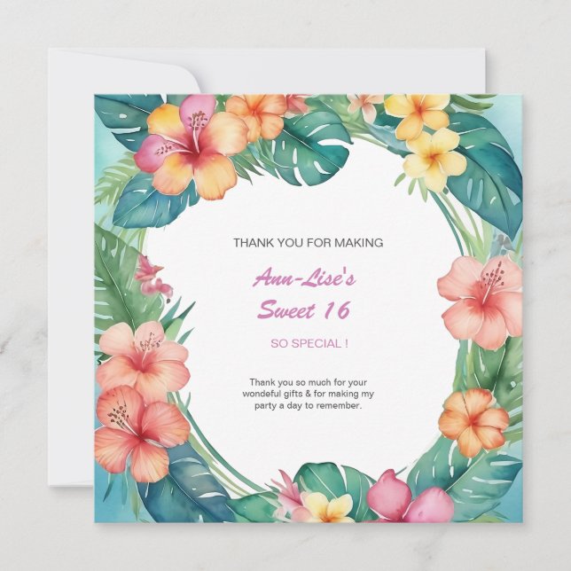 Colourful Flowers Hawaii Birthday Thank You Card (Front)