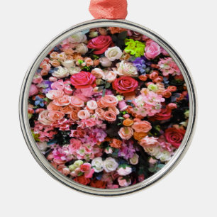 Colourful Flowers in Bloom Floral Bouquet Metal Ornament