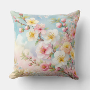 Colourful flowers in soft pastel colours watercolo throw pillow