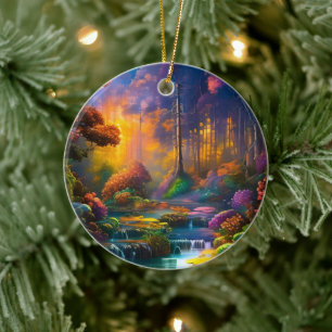 Colourful flowers in the woods ceramic ornament