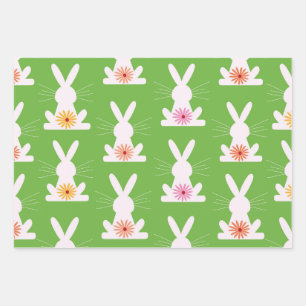 Colourful Flowers inside White Rabbits Wrapping Paper Sheet