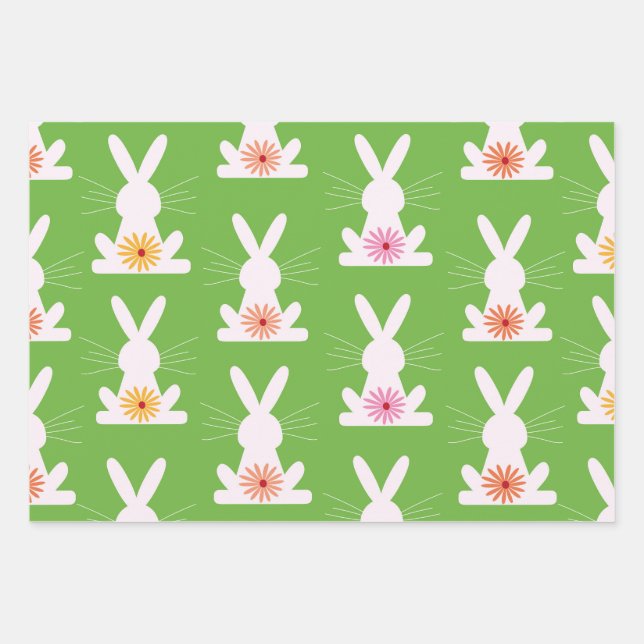 Colourful Flowers inside White Rabbits  Wrapping Paper Sheet (Front)