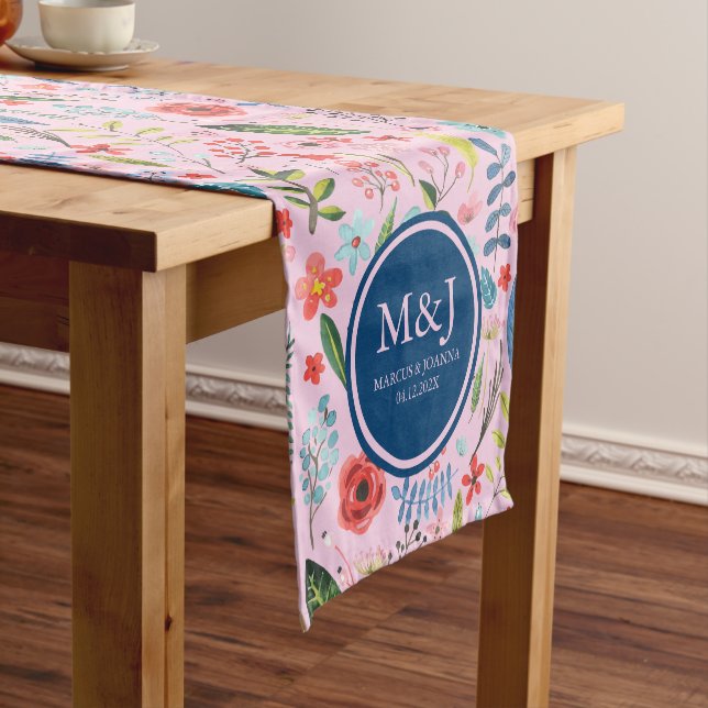 Colourful Flowers & Leafs Botanical Pattern Short Table Runner (In Situ)
