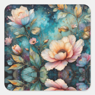 Colourful flowers leaves and sky square sticker