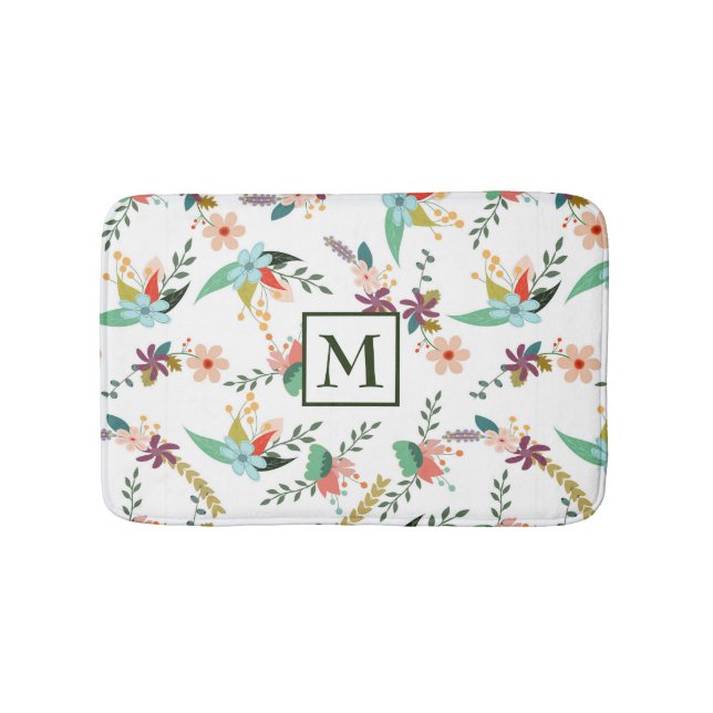 Colourful Flowers & Leaves Bath Mat (Front)