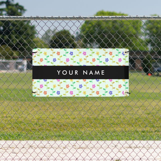Colourful Flowers, Light Green Background, Black Banner (Insitu)