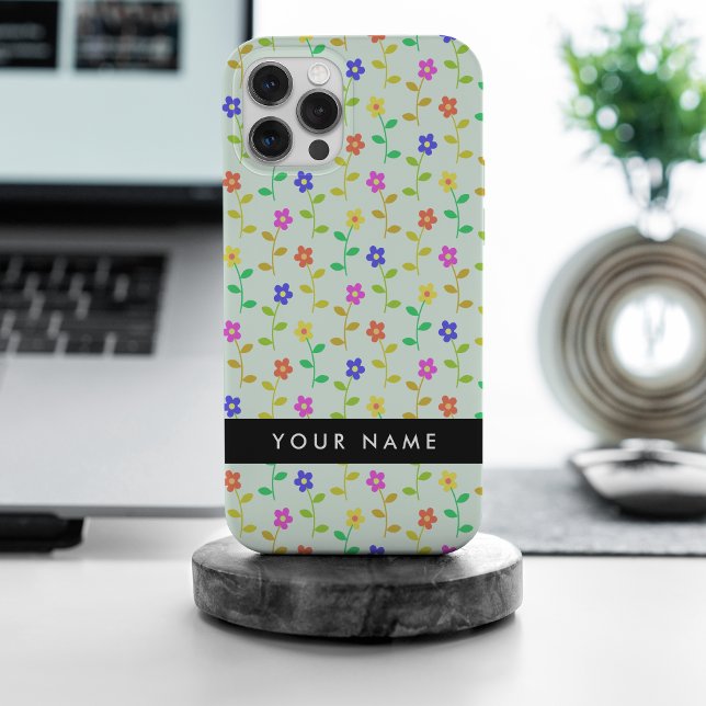 Colourful Flowers, Light Green Background, Black iPhone Case (Creator Uploaded)