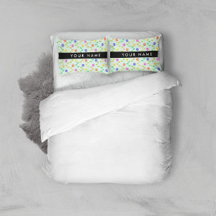 Colourful Flowers, Light Green Background, Black Pillowcase
