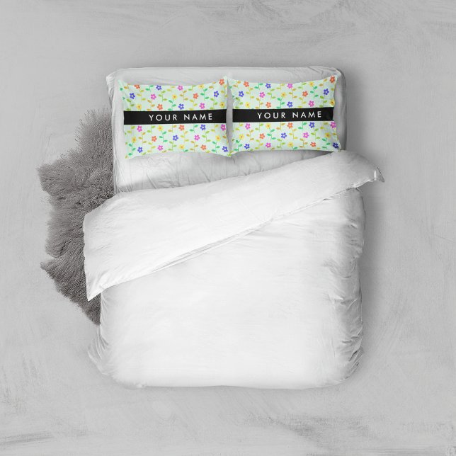 Colourful Flowers, Light Green Background, Black Pillowcase (Creator Uploaded)