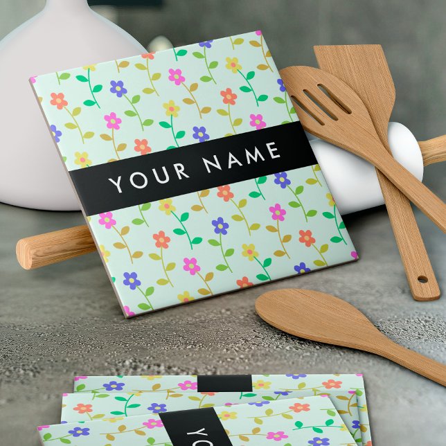 Colourful Flowers, Light Green Background, Black Tile (Creator Uploaded)