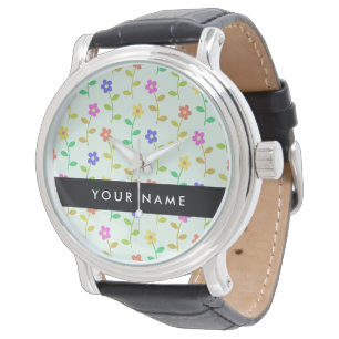 Colourful Flowers, Light Green Background, Black Watch