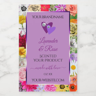 Colourful Flowers Light Purple Product Label Heart