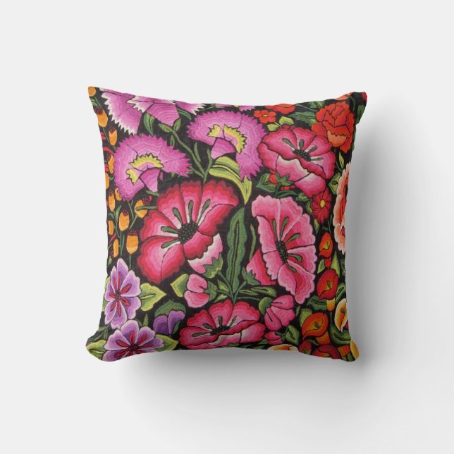 colourful flowers, mexican style throw pillow (Front)