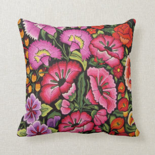 colourful flowers, mexican style throw pillow