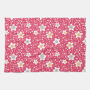 Colourful flowers on a retro polka dot background kitchen towel
