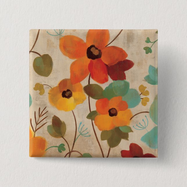 Colourful Flowers on an Off White Background 2 Inch Square Button (Front)