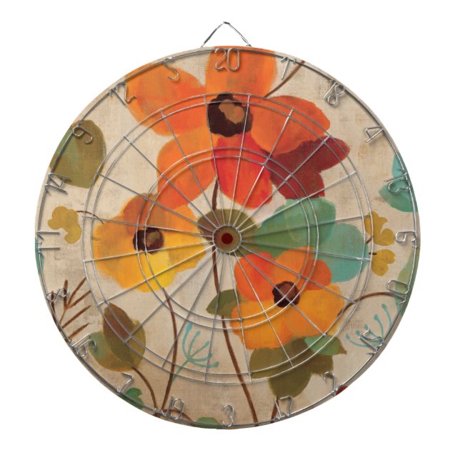 Colourful Flowers on an Off White Background Dartboard (Front)