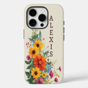 Colourful Flowers on Beige iPhone 16 Pro Case