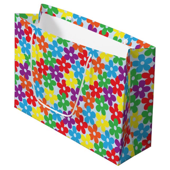 Colourful Flowers on Light Blue Large Gift Bag (Front Angled)