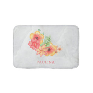 Colourful Flowers on Marble Bath Mat