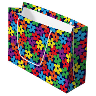 Colourful Flowers on Navy Blue Large Gift Bag