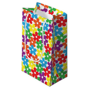 Colourful Flowers on White Small Gift Bag