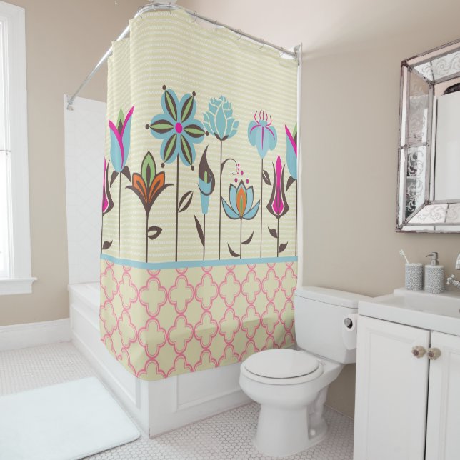 Colourful Flowers Over Beige Stripes (In Situ)