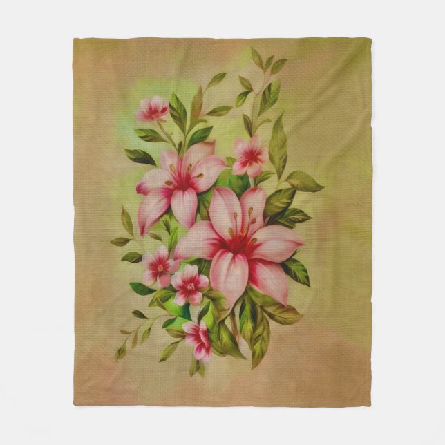 Colourful Flowers Painted With Acrylic Background Fleece Blanket (Front)