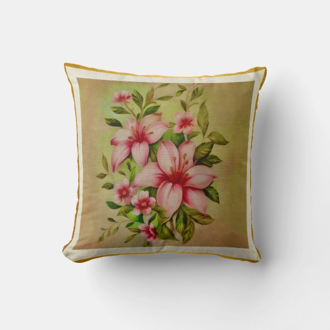 Colourful Flowers Painted With Acrylic Background Throw Pillow (Front)