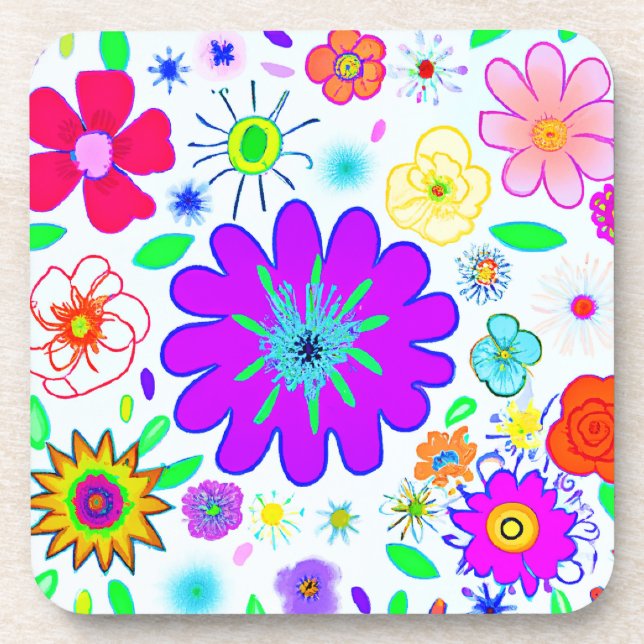 Colourful Flowers Pattern Coaster (Front)