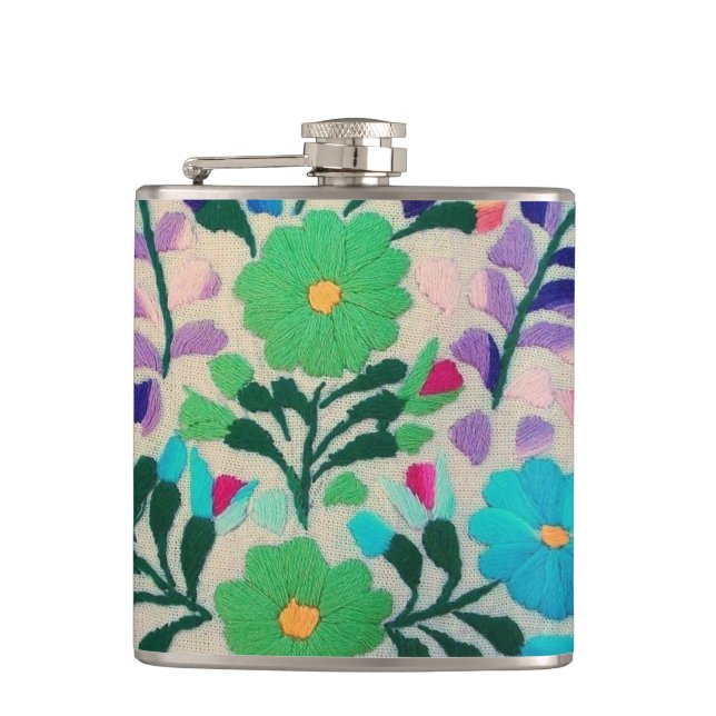 Colourful Flowers Pattern Hip Flask (Front)