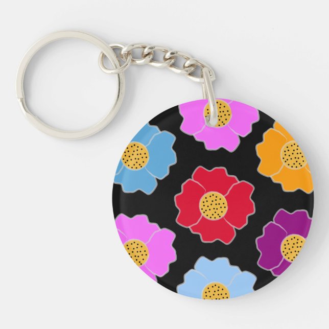 Colourful flowers pattern keychain (Front)