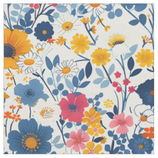 Colourful Flowers Pattern Meadow Fabric