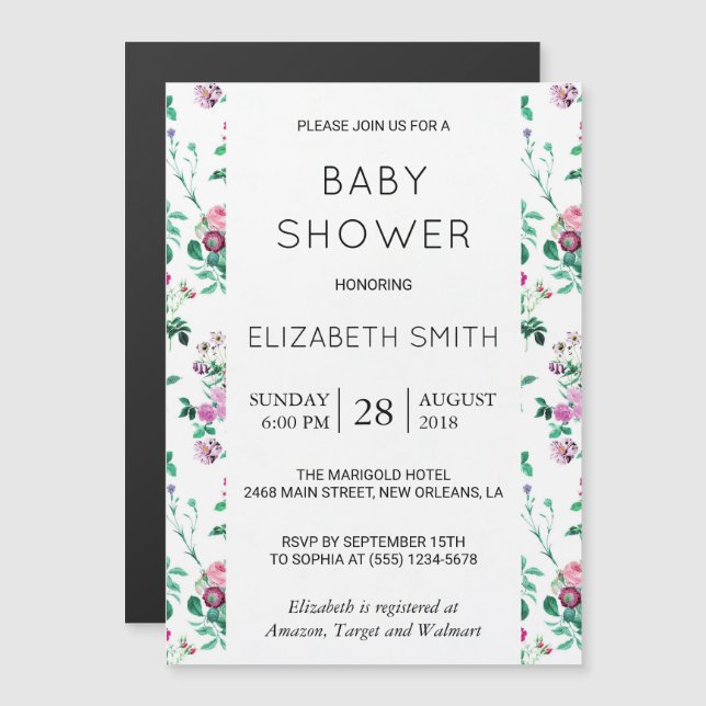 Colourful Flowers, Pattern Of Flowers, Baby Shower Magnetic Invitation (Front/Back)