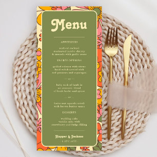 Colourful Flowers Pattern Retro Boho 70s Wedding Menu