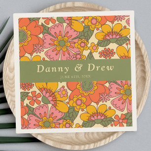 Colourful Flowers Pattern Retro Boho 70s Wedding Napkin