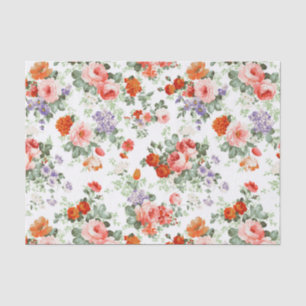 Colourful Flowers Pattern White Background Tissue Paper