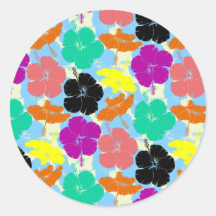 Colourful flowers patterns design classic round sticker