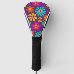 Colourful Flowers Peace Love Groovy Retro Hippie Golf Head Cover