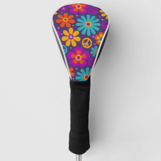 Colourful Flowers Peace Love Groovy Retro Hippie Golf Head Cover
