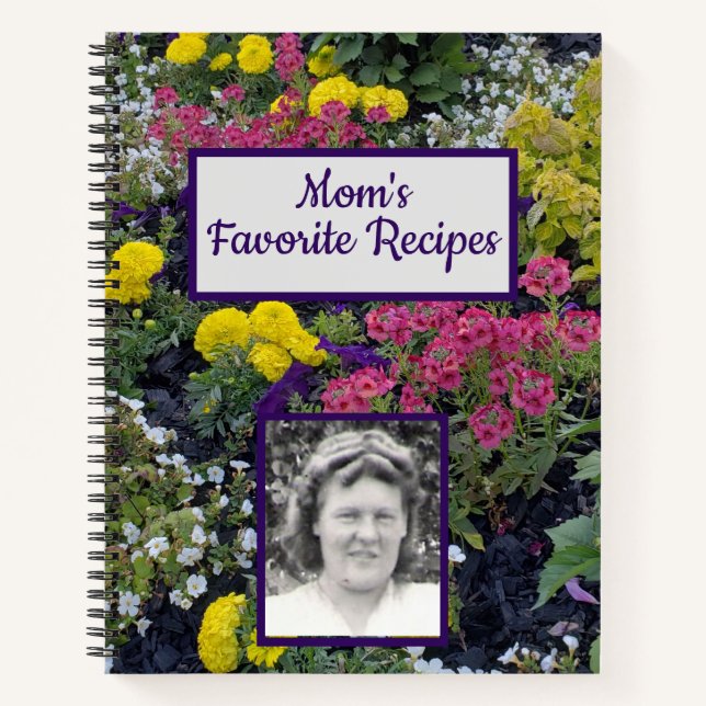Colourful Flowers Photo Mom's Favourite Recipe Boo Notebook (Front)