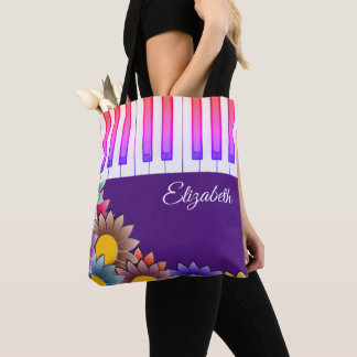 Colourful Flowers Piano Music Tote Bags