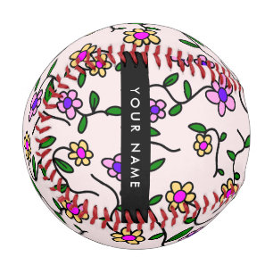 Colourful Flowers, Pink Background, Black Baseball