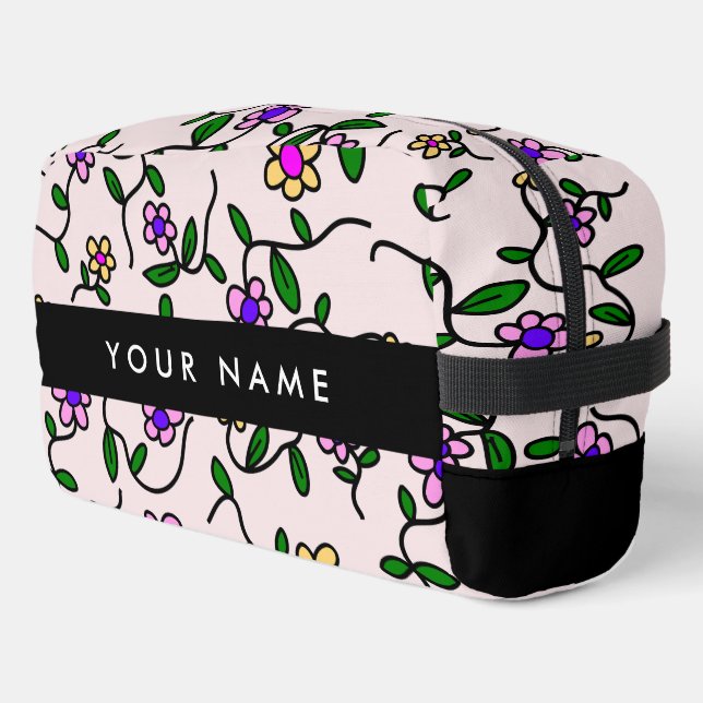 Colourful Flowers, Pink Background, Black Dopp Kit (Left Corner)
